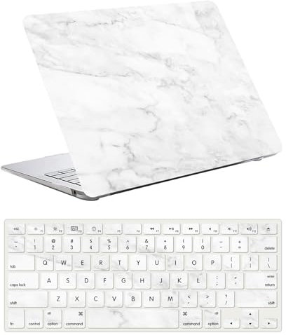 Hülle Case Kompatibel mit Neues MacBook Pro 16 Zoll 2021/2023 Freisetzung A2485 A2780 M1/M2 Chip mit Touch ID, Ultradünne Plastik Hartschale Schutzhülle & Tastaturschutz, Weißer Marmor