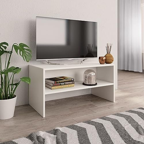 TANZEM TV-Schrank Weiß 80x40x40cm Holzwerkstoff, TV Lowboard, Fernsehschrank, Fernsehtisch, Fernseher Schrank, TV Sideboard, TV Board, TV Cabinet, TV Bank, TV Kommode