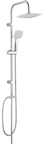 KOLMAN Duscharmatur Set Regendusche Silber ONDO Handbrause, Kopfbrause, Duschsystem Brausegarnitur, Kopfbrause: 200x200 mm