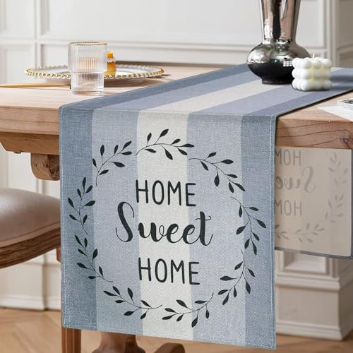 Tischläufer Modern Wohnzimmer Tischläufer Grau Hellblau Tischläufer Leinen Läufer Tisch Retro Bauernhaus Rustikale Landhausstil Table Runner für Küchentisch Kaffeetisch Dekoration 40 x 140 cm