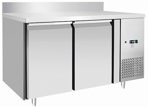 METRO Professional Table réfrigérée négative 2 portes GCF2100BS, acier inoxydable, 136 x 70 x 85 cm, 215 L, avec dosseret