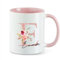 AWASG Tazza con fiori floreali lettera rosa – Personalizzata con nome, tazza da caffè ringraziamento regalo – ceramica 330 ml (rosa)