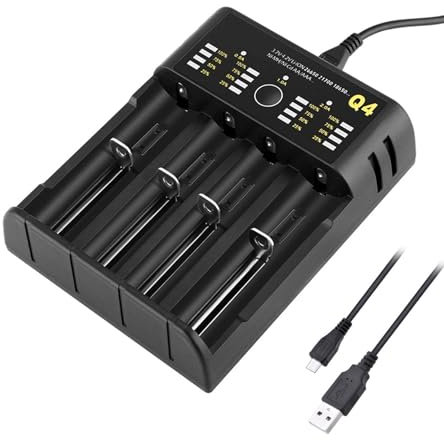 SOONHUA 4 Bays AA AAA Battery Charger Smart Independent Charger for Li- ion/NiMH/NiCD Batteries Sizes 18650/16340/ AA/AAA, with Micro USB Input,Over- Charge Protection