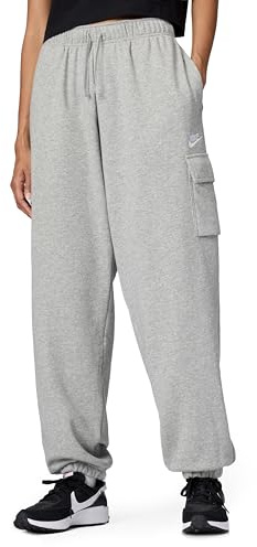 Nike Damen Sportswear Club Fleece Mid-Rise Oversized Cargo Sweatpants, Dark Grey Heather/White, X-Groß