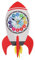 MPM Quality Kinder-Pendeluhr, Rakete, Wanduhr Holz, Made in EU, Design, Kinder Holz Wanduhr, Wood Wand-Deko, Kinder Tier Motiv, 200 x 350 x 35 mm, Dekoration für Kinderzimmer, Schule, Kindergarten