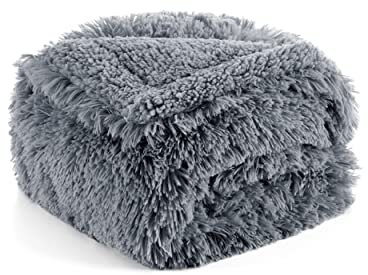 BEDSURE wasserdichte Hundedecke für kleine Hunde - 60 x 80 cm Langer Plüsch Hundedecke waschbar, Haustier Decke flauschig und weich, Schutzdecke Hundesofa, Katzendecke für Katzen, Grau