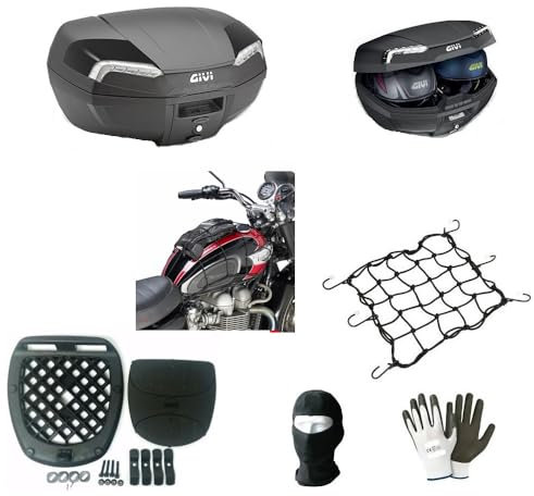 KOMPATIBEL MIT Piaggio Beverly 300-400 HPE E46NT Riviera KOFFERTOPCASE MIT WEISSEN Reflektoren+MONTAGESATZ+Anti-VIBRATIONSMATTE+Platte FÜR Motorrad GEPÄCKTRÄGER 2 GROßE HELME