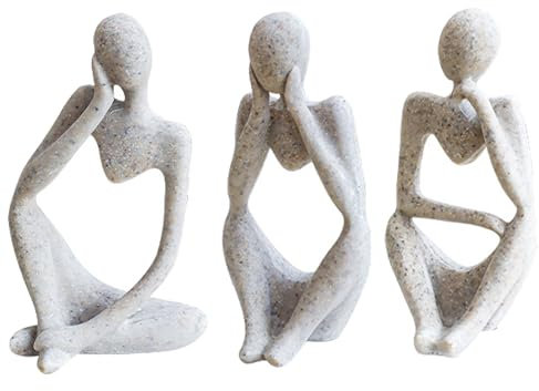 3PCS Denker Skulptur Modern Wohnzimmer, Dekoration Büro, Statue Bücherregal für Regal, Tisch Deko Industrial Sculpture, Figuren Modern (Beige)