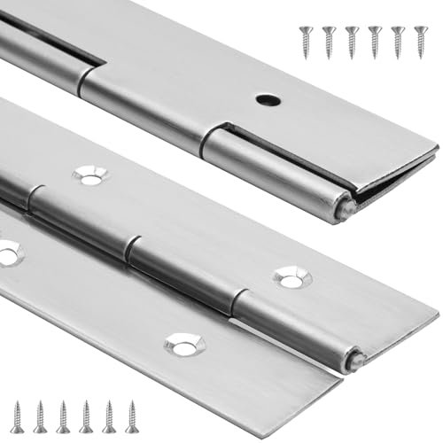 Klavierscharnier, 91,4 x 5,1 cm breit, Edelstahl, Klavierscharnier, 0,047 Zoll dick, durchgehende Scharniere für Schwerlastschrank, Tür, Werkzeugkasten, Holzbearbeitung, Möbel, Silber, 2 Stück