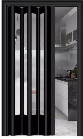 Schiebetür Falttür falttüren innentüren Aluminium-Legierung Interieur Akkordeon-Falttür, Schwarz Zweifach Gefaltet Schranktüren Mit Acrylglas Und Beschlag, Temporäre Tür Raumtrenner Für Küchentür(Styl
