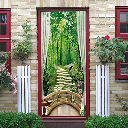 fototapete 77x200cm(30.31 inches * 78.74 inches) Balkon Bambus Schlafzimmer Türen Renovierung Wasserdichte Tür Aufkleber Einfache Wohnzimmer Wandaufkleber Tapetensticker Fensterbild