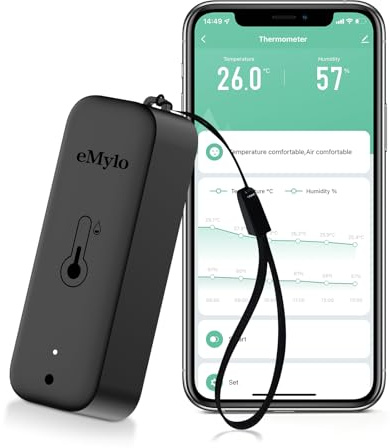 Wlan Thermometer Hygrometer Innen, Luftfeuchtigkeitsmesser mit intelligentem Alarm, Datenspeicherung und Kalibrierung, Arbeit mit Smart Life/Tuya Smart/Alexa (Schwarz 1 Stück)
