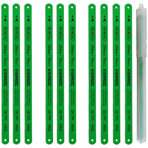 Viganoc 10 Hacksaw Replacement Blades Set, Bi-Metal High Speed Steel Hack Saw Blade Sets - 18T - 24T - 32T HSS Saw Blades, 10 Pack