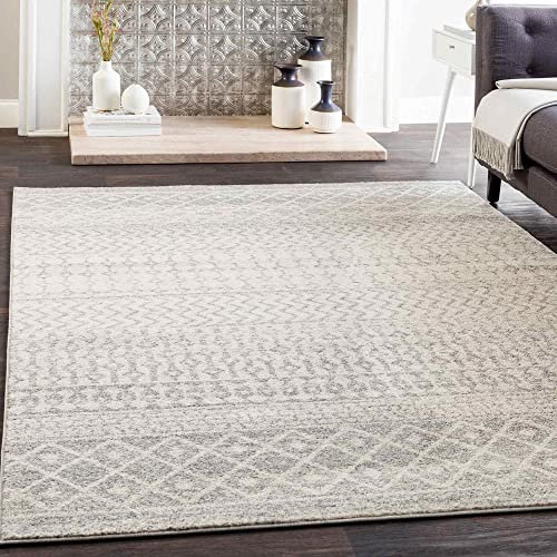 Livabliss Nice Geometric Rug - Scandi Area Rugs Living Room 140x200 cm, Dining, Kitchen - Neutral, Abstract Patterned Rugs, Boho Style, Easy Care Pile - Large Rug, Light Grey and White