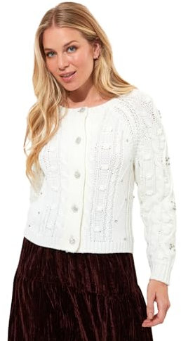 Joe Browns Women's Diamanté Embellished Cable Knit Cardigan, Regular Fit, Cream, 12