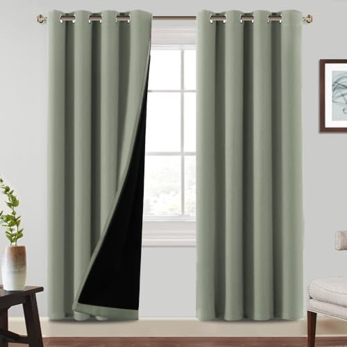 BellaHills 100% Blickdichte Gardinen mit Ösen Thermovorhang Kälteschutz Vorhänge 2er Set H 240 x B 140 cm Kälte Wohnzimmer Vorhang Verdunkelung Thermal Blackout Curtains, Salbei hell