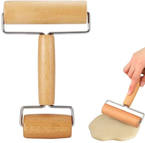 WUSJCOF Rullo per Impasto con Doppia Testa, Rullo in Legno, Ideale per Stendere la Pasta, Pizza, Dessert e Pelle degli Gnocchi (Piccolo e Medio Rullo per Impasto)