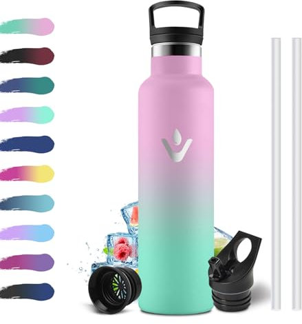 Gourde Isotherme 750ml, Bouteille Isotherme Double Paroi, Bouteille d'eau sans BPA, Étanche et Réutilisable, Gourde Inox avec Paille, Gourde pour l'École, Cyclisme, Bureau, Extérieur, Camping