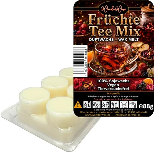 WonderWax® Duftriegel 6 x Duftwachs Kreise Weiß Früchte Tee Mix | Farbe: Weiß | Raumduft für Duftlampen, Wax Melt, Sojawachs, Indoor Duftöl Wachs schmelzen für Aromalampe