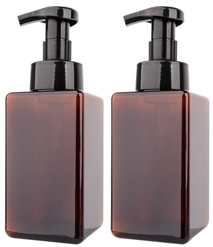 2 Pack Foaming Soap Dispenser 15Oz Refillable Foam Liquid Hand Soap Empty Pump Bottle Container Brown 450Ml Coffee Cups Glass Heart Shaped (Brown, One Size)