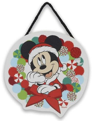 Disney Mickey Mouse Weihnachtskranz zum Aufhängen aus Holz – kleines Mickey-Schild für Urlaubsdekoration