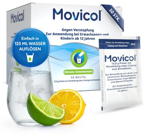 Movicol® Zitrone/Limone, gegen Verstopfung, 50 Beutel, Abführmittel | Wirkt gezielt auf den Stuhl, nutzt den Effekt von Wasser zum Hydratisieren und Aufweichen, erleichtert das Abführen