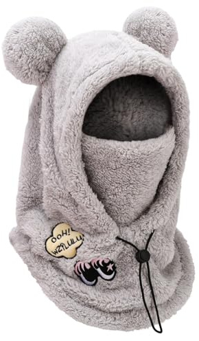 PHOGARY Balaclava für Damen, Plüsch Sturmhaube Mütze, Winter Frauen Skimaske Skimütze, Herren Damen warme Wintermütze Mütze Schal, Panda Balaclava, Grau