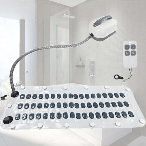 UORDBY Home Spa Massage Bath Mat Bubble Bath Mat, Anti-Slip Mat, Electric Air Pump, Remote, 6-Speed Adjustable Jet Spa,Electric Bubble Massage Mat with Pillow for Bathtub (White) Regular114CM
