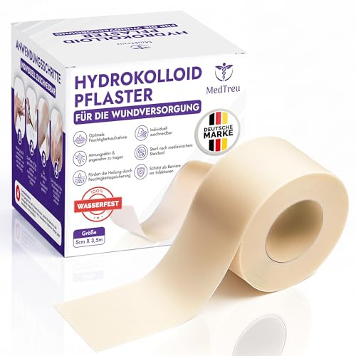 Hydrokolloid Pflaster Rolle (5cm x 3,5m) Selbstklebender Wasserfestes Hydrocolloid Roll für Akne, Schürfwundenpflaster, Blasen, Schnitte, Verbrennungen & empfindliche Haut - large bandages for wounds