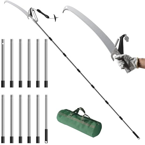 FLORA GUARD 16.5 FT Pole Saw for Tree Trimming, Manual Pole Saw & Tree Pruner with SK5 Steel Blade, 4-Pulley Effort-Saving System, Aluminum Alloy Head for High Branch Cutting