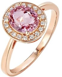 Wedding - Anello da donna in oro rosa, stile vintage, con tormalina da 0,8 carati, con diamanti, 65 (20.7), Oro rosa 18 carati (750), Tormalina Diamante