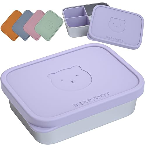 BEARFOOT Edelstahl Brotdose Kinder mit Silikondeckel (Lila, 700 ml) | BPA-frei, auslaufsicher, Brotzeitbox für Kindergarten, Schule & Kita, spülmaschinenfest