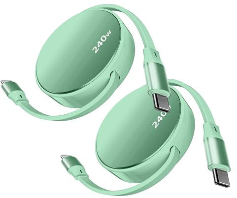 RUIZHI 240W USB C Kabel Einziehbar Aufrollbar USB C auf USB C Ladekabel Typ C Schnellladekabel USBC Datenkabel für Phone Pro Max Galaxy S25 S24 Pad Pro Air MacBook (1m, 2 Stück)