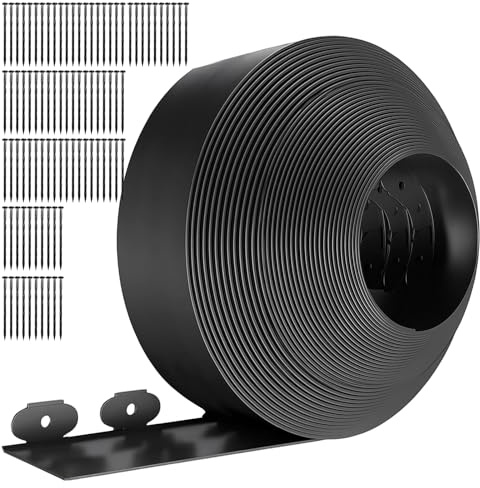 Toemics Flexible Rasenkante Kunststoff 20 m x 6 cm schwarz mit 80 Erdankern Unsichtbare Garteneinfassung für Rasen und Blumenbeete