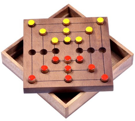 LOGOPLAY Mühle Gr. L - 14 x 14 x 2,5 cm - Strategy - Strategiespiel - Denkspiel - Brettspiel aus Holz