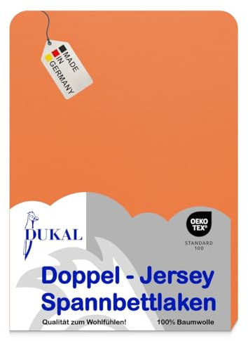 Dukal | Topper Spannbettlaken | max. Höhe 10 cm | 90x200 – 100x200 cm | aus hochwertigem DOPPEL-Jersey | 100% Baumwolle | Farbe: orange