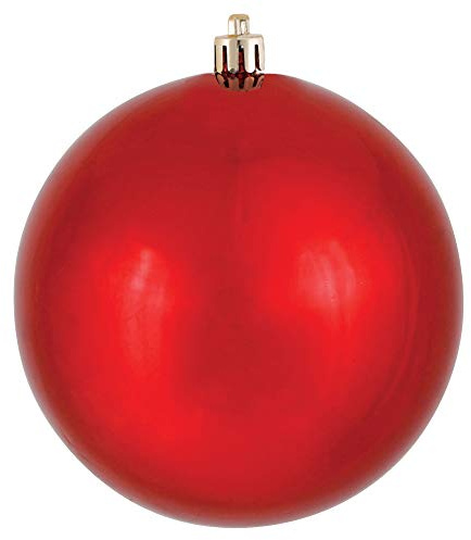 Vickerman Drilled UV Shiny Ball Ornaments, 6-Inch, Red, 4-Pack