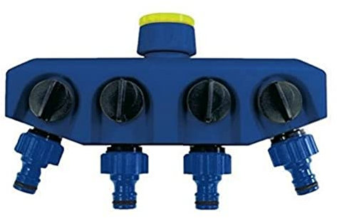 TATAY Top Line Distributore Tubo Universale, 4 Vie, per Rubinetti 1/2, 3/4, 1, Connettore Universale, Regolatore, Protezione Solare, Installazione Facile, Blu