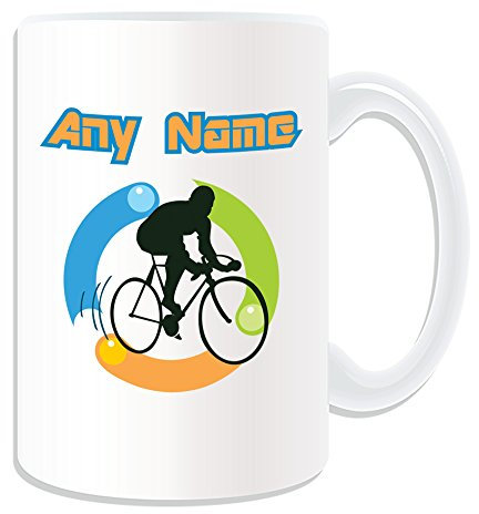 Personalised Gift - Large Road Cycling Mug (Sport Outline Design Theme, White) - Any Name/Message on Your Unique Mug - Bicycle Touring Racing Riding Bike