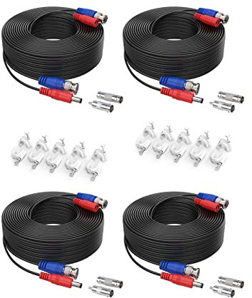 SANNCE 4Pcs BNC Cable 30m/100pies de Video Certificación UL, RoHS e ISET s.r.l Fuente de Alimentación para Sistema Cámara de Vigilancia DVR CCTV Kit de Seguridad para Hogar (Negro)