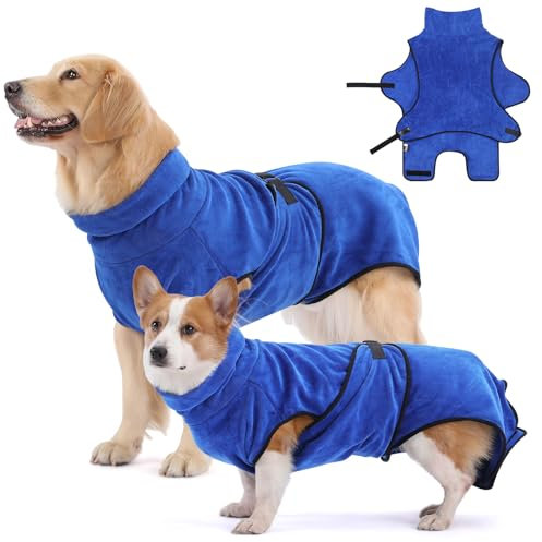 HAPPY HACHI Hunde Bademantel Mikrofaser Badetuch Hundebademantel Waschbare Super Saugfähig Feuchtigkeit Schnell Trocknend Handtuch Strandtuch für Kleine Mittlere und Große Hund Katze (Blau, XL)