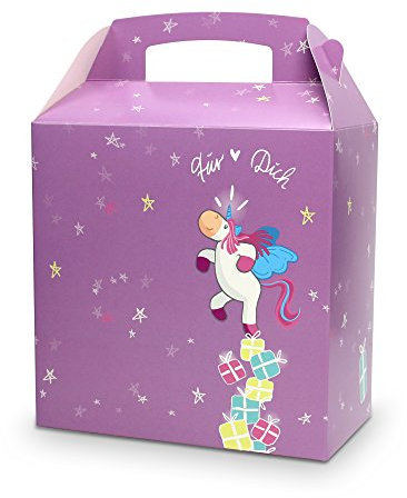 Einhorn Geschenkbox mit Tragegriff, z.B. für Weihnachten, Kindergeburtstag, als Mitbringsel
