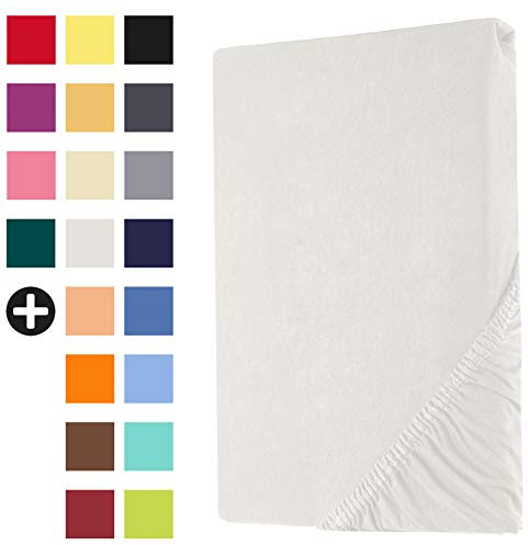 Heim24h Spannbettlaken 90x200cm bis 30 cm, Weiß, 100% Baumwolle Bettlaken, Öko Tex Zertifiziert Jersey Spannbetttuch