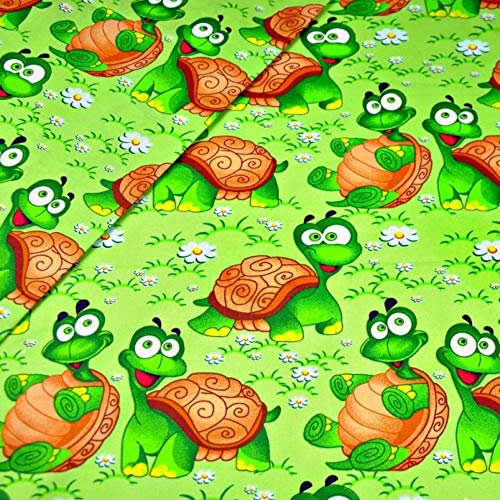 11,99€/m Schildkröte 100% Baumwolle Baumwollstoff Kinder Meterware Handwerken Nähen Stoff (Schildkröte Grün, 100x160 cm)