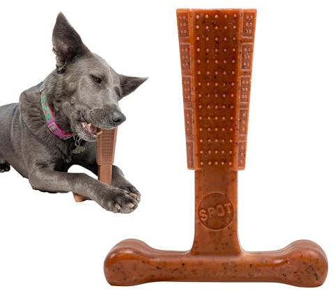 SPOT Bam-Bones Plus T Bone – Bamboo Fiber & Nylon Dog Chew Toy for Moderate to Aggressive Chewers, Durable Long Lasting & Non-Splintering, Beef Flavor Toy for Adult Dogs & Puppies Under 60 lbs, 6 in