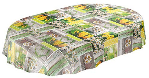 ANRO Tischdecke Wachstuch abwaschbar Wachstuchtischdecke Wachstischdecke Frühlingsmotiv Blumen Photoprint Oval 220x140cm