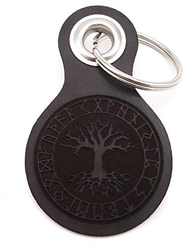 Samunshi® Yggdrasil Schlüsselanhänger Leder Gravur Motiv für Männer und Frauen Individuell Schlüssel Anhänger Geschenk 8x4,8cm dunkel braun/graviert