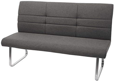 Mendler Sitzbank HWC-G55, Esszimmerbank Bank, Stoff/Textil Edelstahl gebürstet - grau-braun 160cm