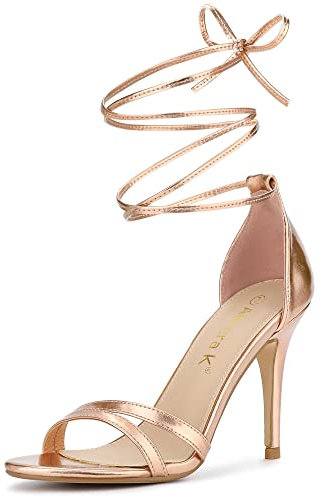Allegra K Women's Open Toe Lace-Up Stiletto Heels Sandals Rose Gold 5 UK/Label Size 7 US