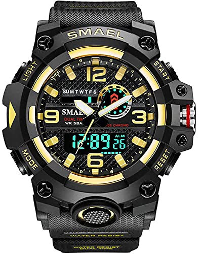Fomtty Orologi Militari Uomo, Orologio da Uomo Analogico e Digitale, Orologio Sportivo, Impermeabile Orologio LED con Cronometro Digitale Orologio Luxury Casual Wristwatch (Nero dorato)